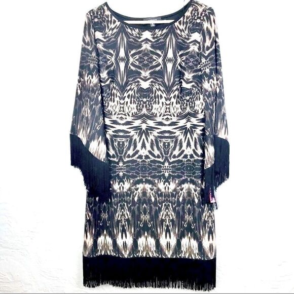 R&M Richards Tribal Print Fringe Dress- NEW - Picture 1 of 10